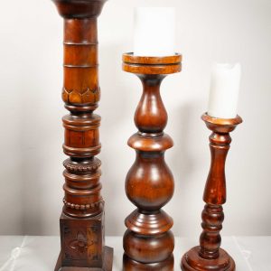 Large Wooden Pillar Candle Holders