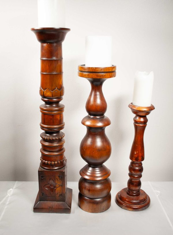 Large Wooden Pillar Candle Holders